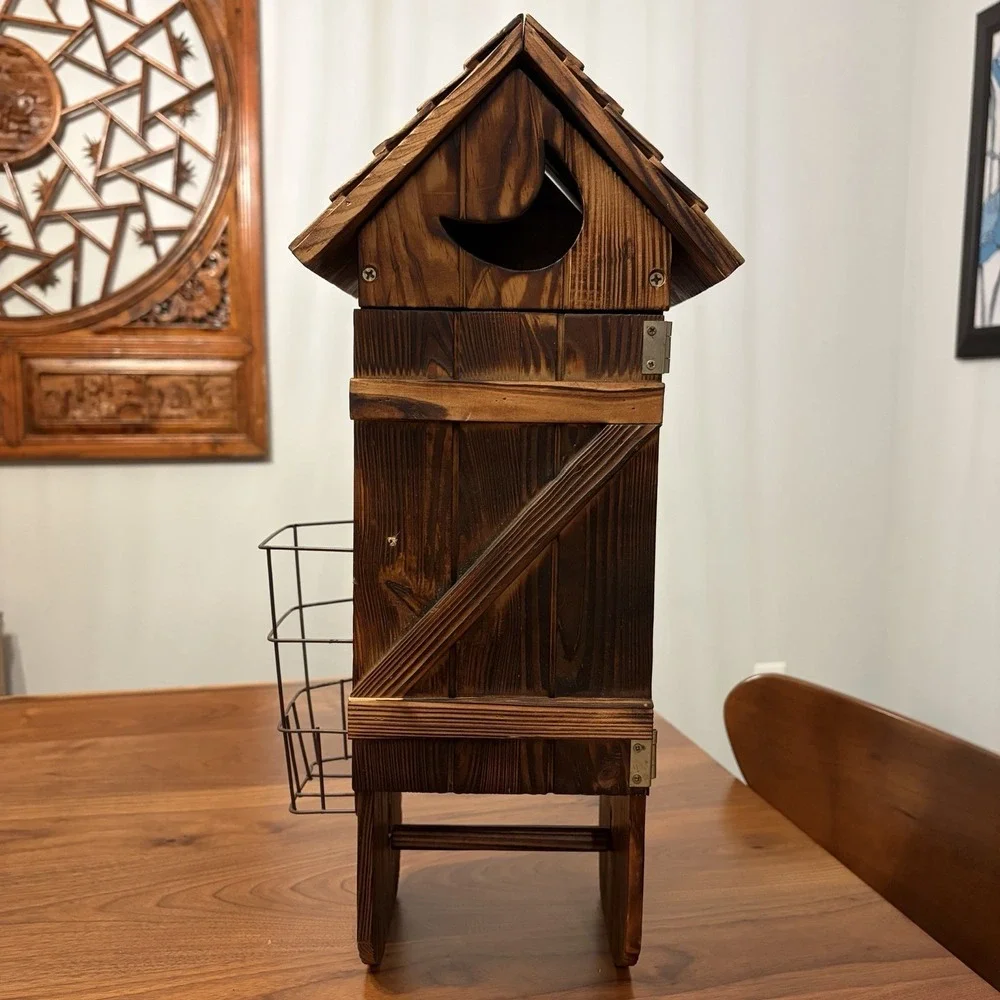 Outhouse Toilet Paper Holder Handcrafted Wood Rustic Cabin Decor Brown